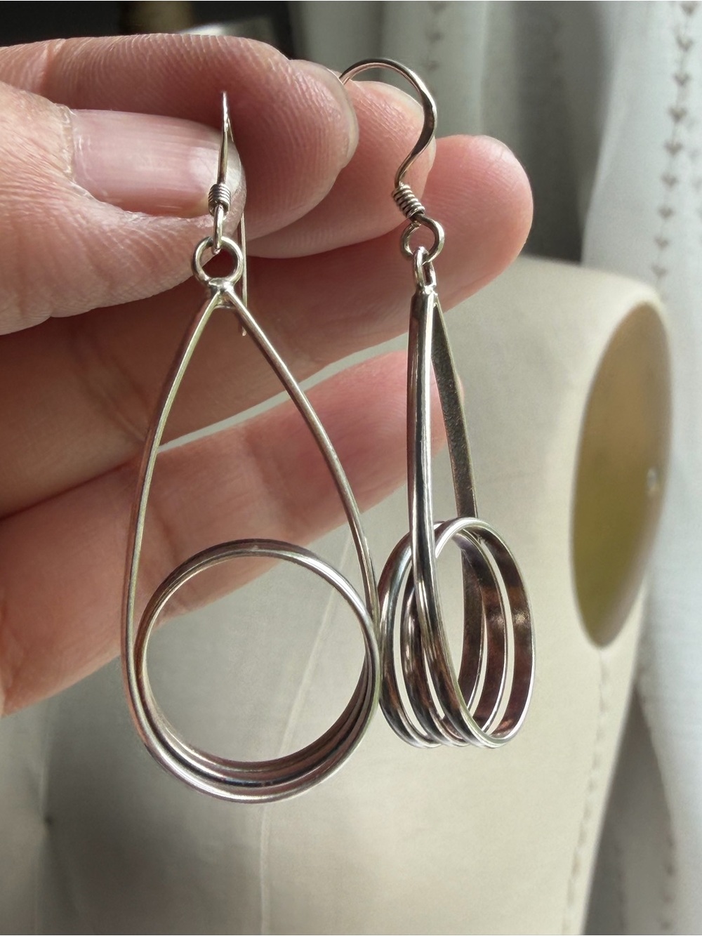 Sterling Silver Teardrop & Stacked Ring Dangle Earrings
